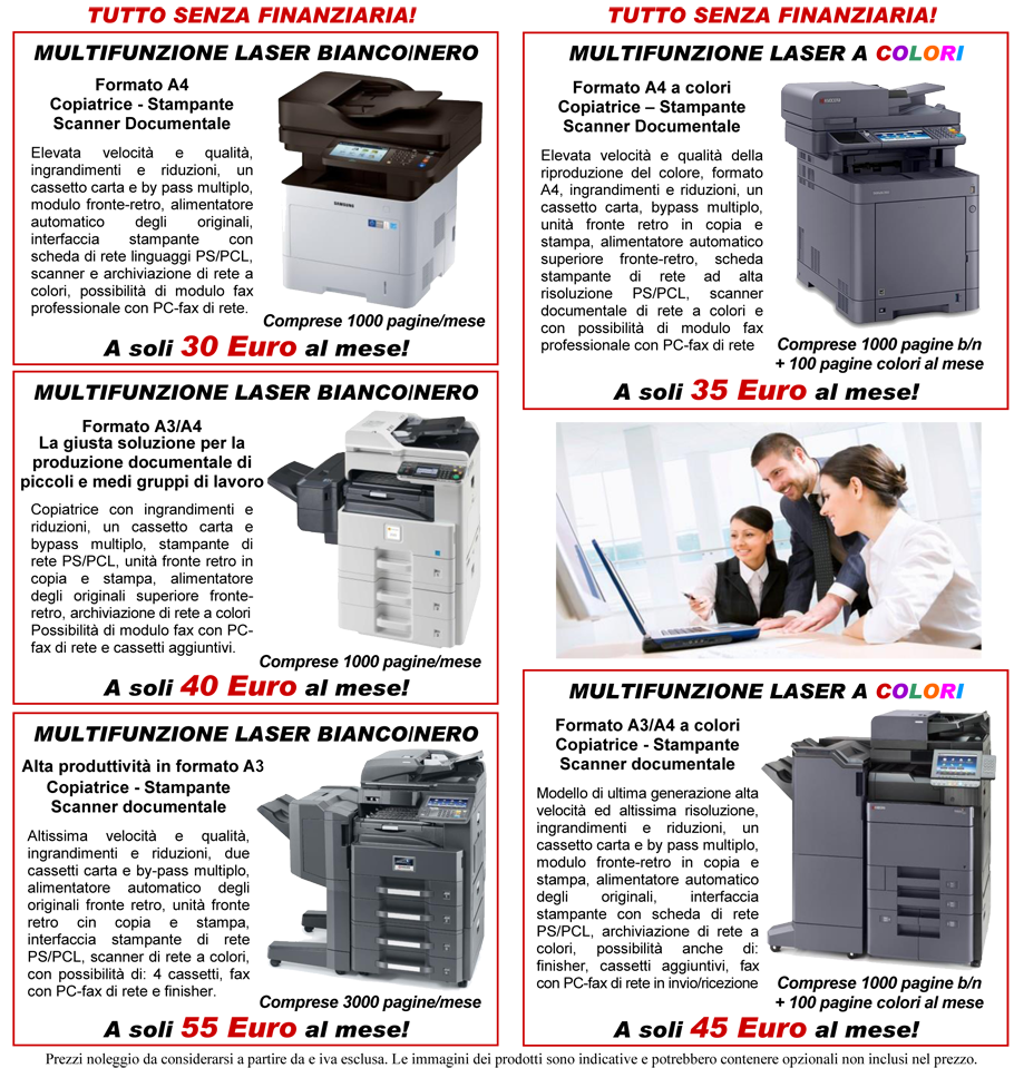 Noleggio copiatrici e stampanti multifunzione con scanner e fax